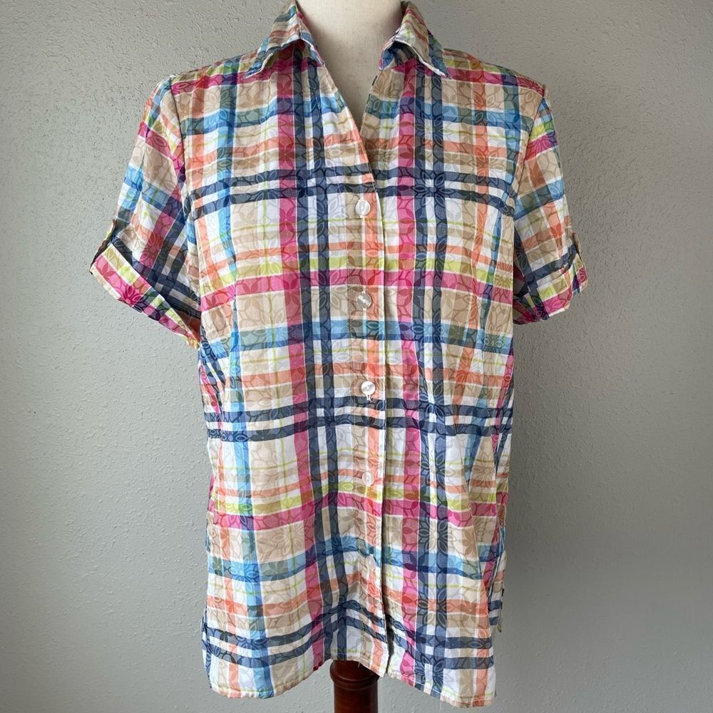 Alfred Dunner Short Sleeve Button Down Shirt Size S EUC